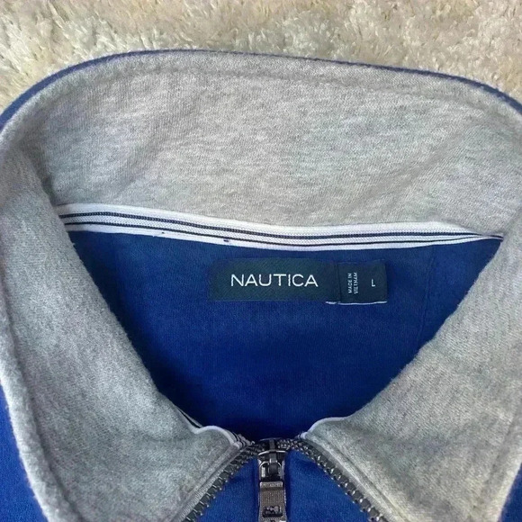 NAUTICA 1/4 Quarter Zip Cotton Blend Jumper Sweatshirt Mens Size L - Picture 4 of 10
